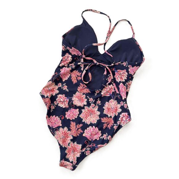 Old Navy Floral Halter V-Neck Ruffle Cross-Back Tankini Large Blue Floral - Picture 5 of 10